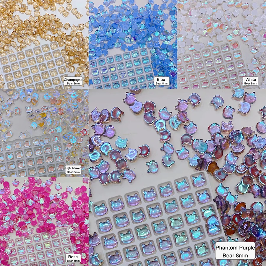 

New Three-Dimensional Mocha Glass Bear Nail Art Rhinestone Flat Back Transparent Crystal Stone Fingernail DIY Decoration