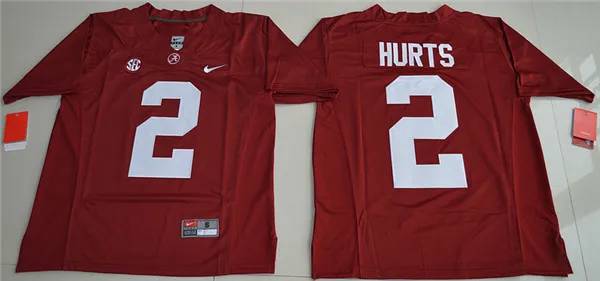 Новое поступление года, Alabama Crimson Tide Jalen Hurts 2 Limited, s-Crimson, размеры S, M, L, XL, 2XL, 3XL, Джерси