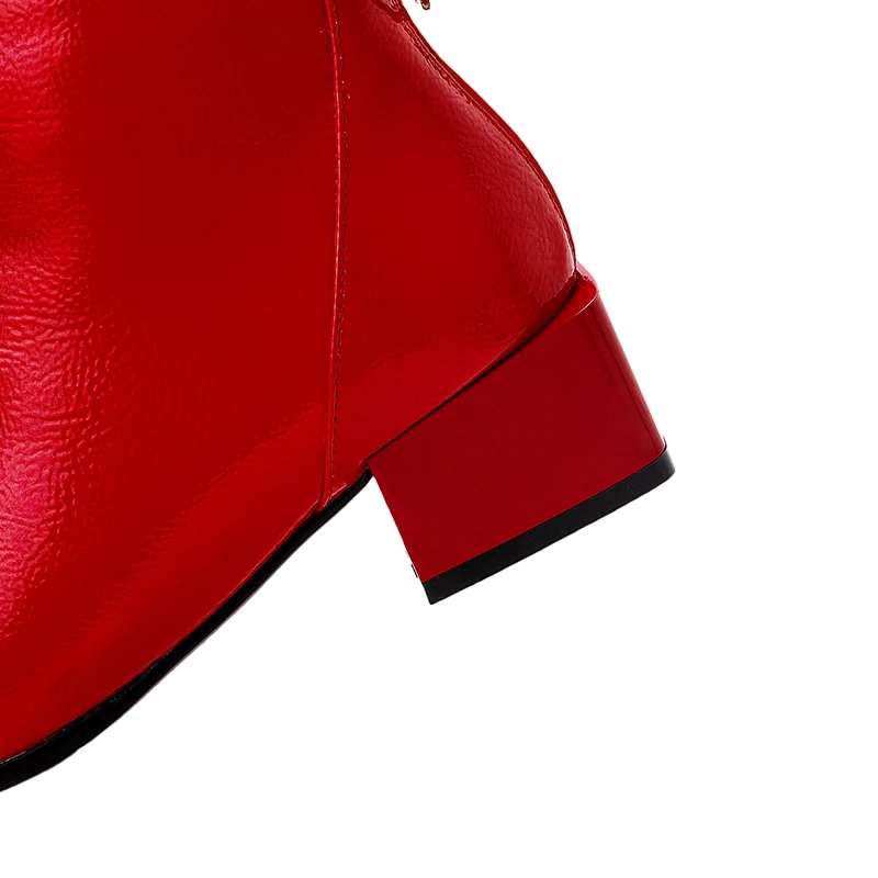 Aimaylen/дизайнерские ботинки для женщин; пикантные женские ботинки с круглым носком на квадратном каблуке; цвет красный, бежевый, черный