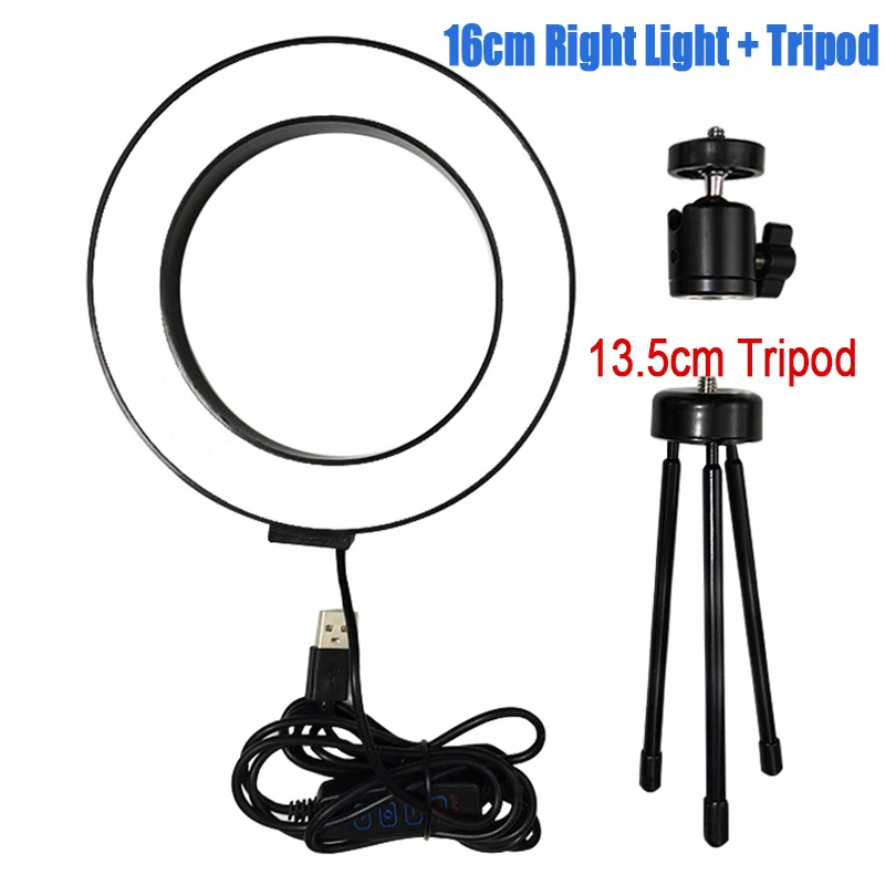 Tripod x 16cm Light Светодиодный кольцевой светильник для селфи с регулируемой яркостью 16 см/26 см, студийный светильник для видео в реальном времени на Youtube с держателем для телефона, тренога, Usb лампа - Цвет: Tripod x 16cm Light