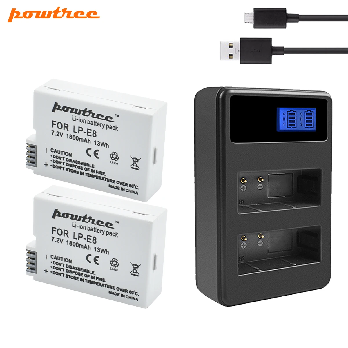 Powtree 1800 мА/ч, LP-E8 LPE8 LP E8 Батарея AKKU+ USB Dual Зарядное устройство для цифровой однообъективной зеркальной камеры Canon EOS 550D 600D 650D 700D X4 X5 X6i X7i T2i T3i