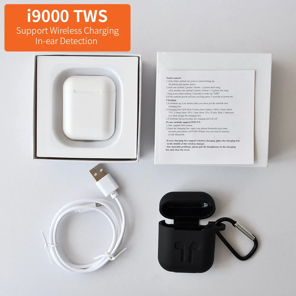 i9000-W COVER Оригинальные наушники i500 TWS Air 2, беспроводная гарнитура gps, Bluetooth, i9000, спортивные наушники 5D, стерео наушники для всех мобильных устройств - Цвет: i9000-W COVER