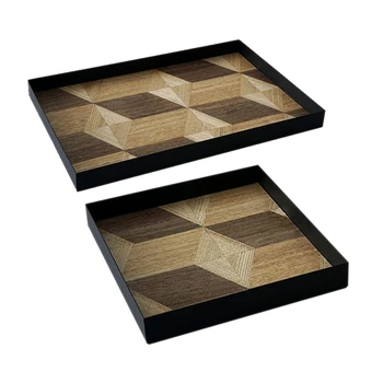 

2pcs Wood Decoration Tray Nordic Wind Wood Pastry Tray Bread Display Plate Art Dinner Plate - L & M