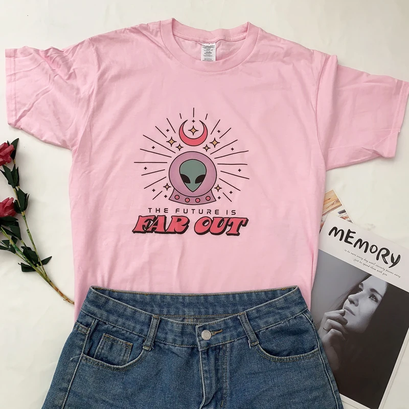 

Футболка с изображением инопланетянина, Забавные футболки с изображением инопланетянина, гранж-эстетика, женская рубашка в стиле унисекс, летняя рубашка с цитатами