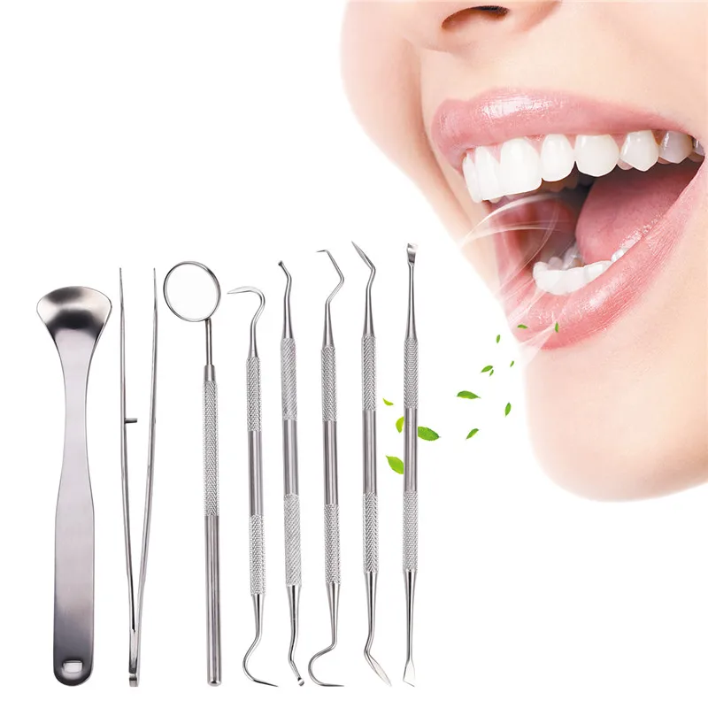 8Pcs Stainless Steel Pet Teeth Cleaning Tools Inspection Mirror Dental Scraper Hook Animal Tooth Oral Care 5