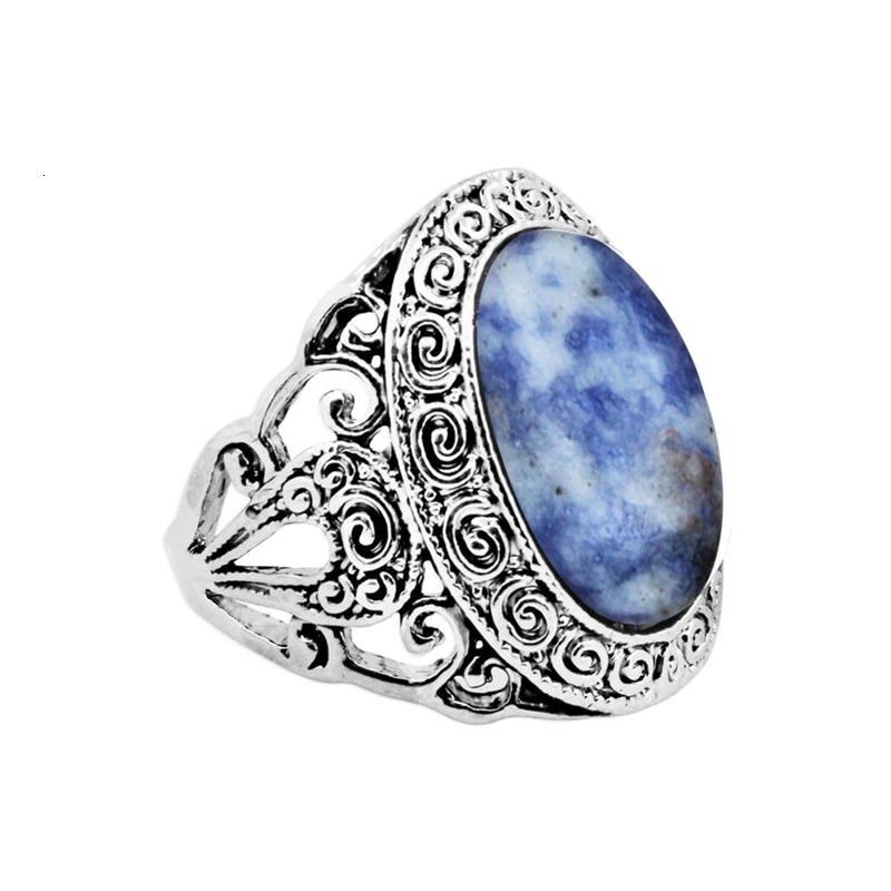 Natural River Stone Винтаж розовый кварц нефрита аметисты кольца для женщин античный посеребренный завод Улитка мода кольцо - Цвет основного камня: Natural River Stone
