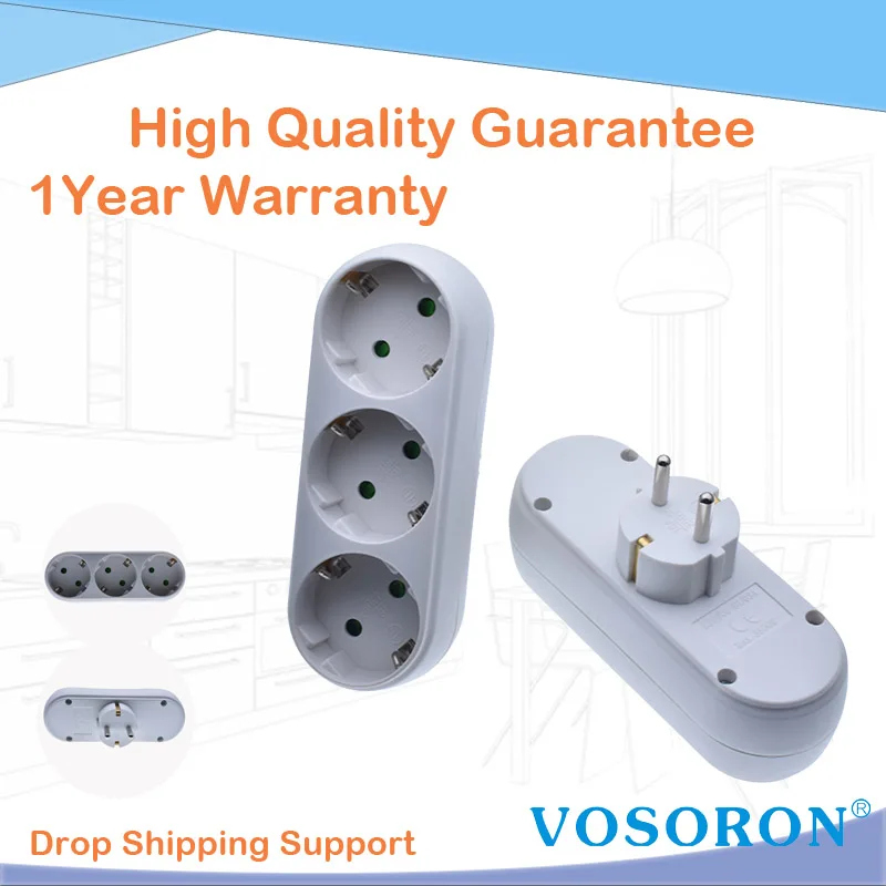 EU France Standard 1 to 3 Way Power Socket Adapter European German Converter EU France Standard 1 to 3 Way Power Socket Adapter European German Converter