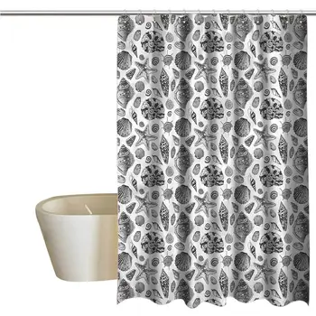 

Shower Curtains for Bathroom Leaves Sketch,Seashells Exotic Ocean Fauna,W48 x L84,Shower Curtain for Small Shower stall