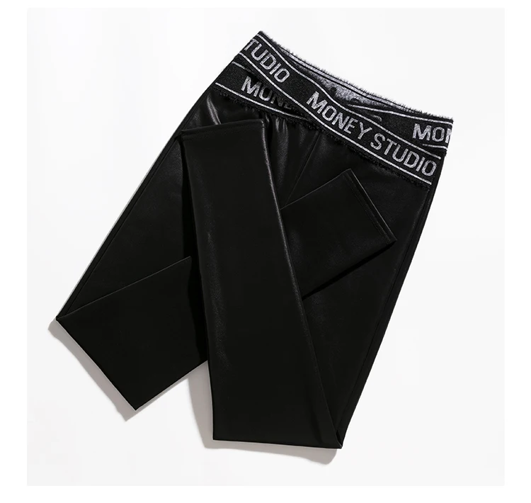 JUJULAND полиуретановые эластичные леггинсы с высокой талией, черные осенние зимние новые модные облегающие обтягивающие леггинсы 9620