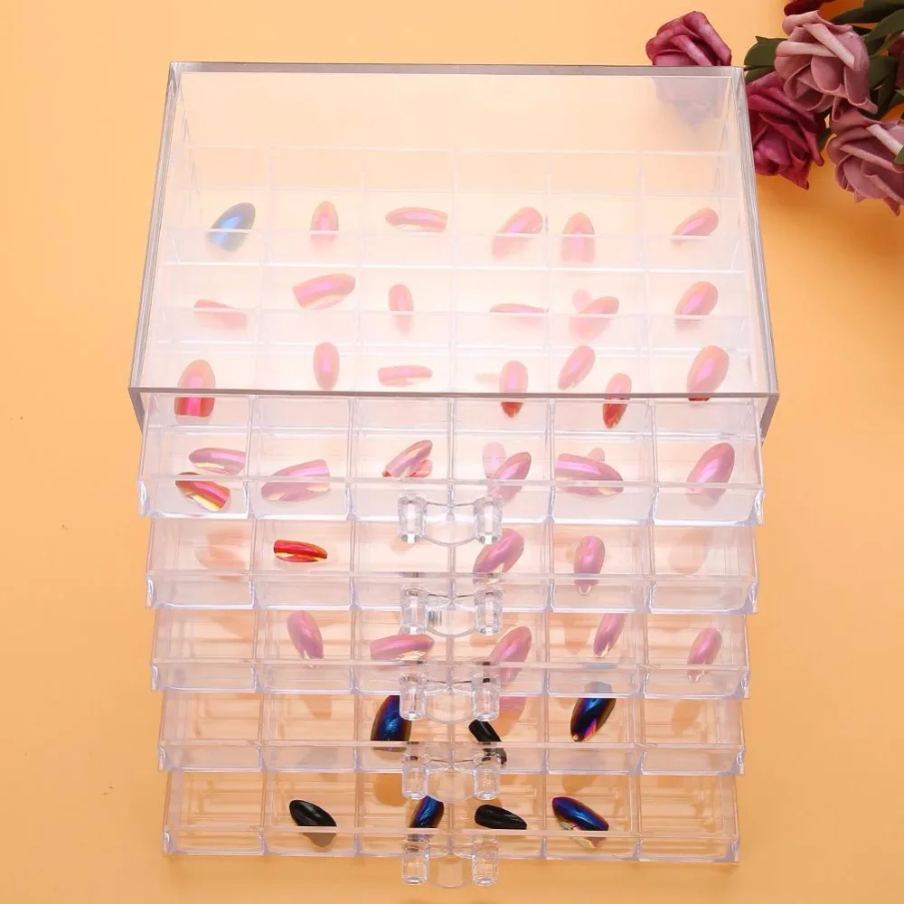 120 сетка многослойная прозрачная пластиковая коробка для хранения украшения для ногтей дисплей чехол для хранения Контейнер
