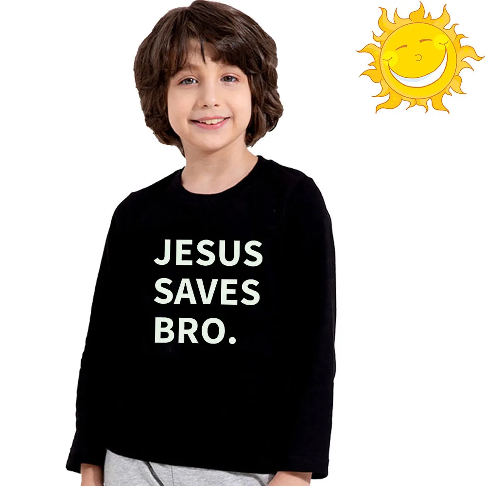 Забавная детская футболка с принтом «Jesus Saves Bro» детские топы с длинными рукавами, милая футболка для маленьких мальчиков и девочек модная одежда