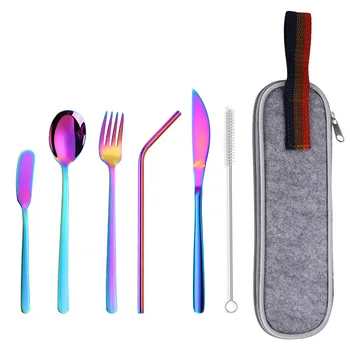 Hot Sale Dinnerware Camping Tableware Set Stainless Steel Butter Knife Spoon Fork Chopsticks Outdoor School Travel Cutlery Set 5