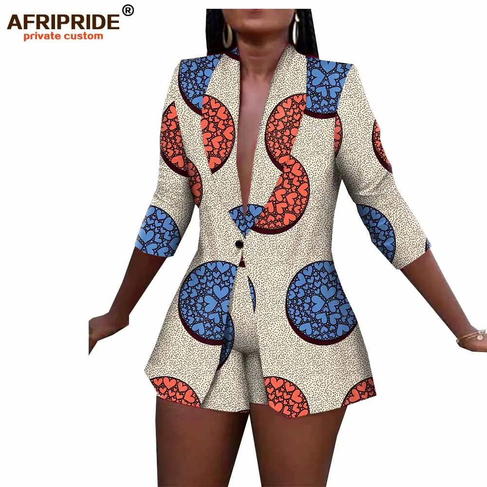 Afripride, африканские летние короткие штаны, костюм для женщин, сшитый на заказ, куртка с коротким рукавом+ короткие штаны, Женский хлопковый костюм A1926007