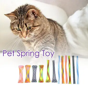 

12pcs Plastic Cat Spring Toys Pet Interactive Playing Toy Freely Folding Spring Shape Cat Bouncing Toy Flexible Colorful