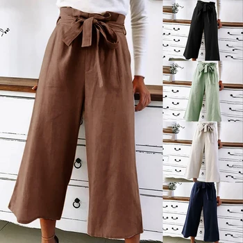 

2019 Womens Casual Loose Wide Leg Pant Womens Fashion Preppy Style Trousers Female Pure Color Females New Palazzo Pants