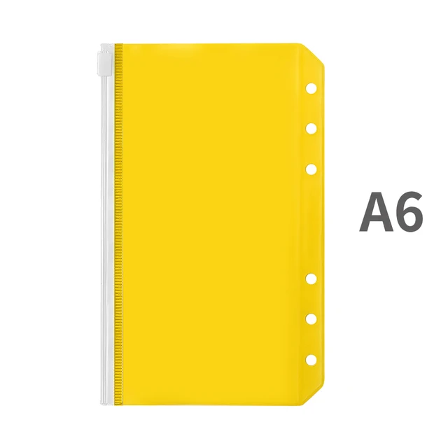 A5/A6 Binder Pockets PVC Binder Loose Leaf Bag Colorful Zipper Folders For 6-Ring Notebook Binder Pouch Document Filing Bags A6-Yellow