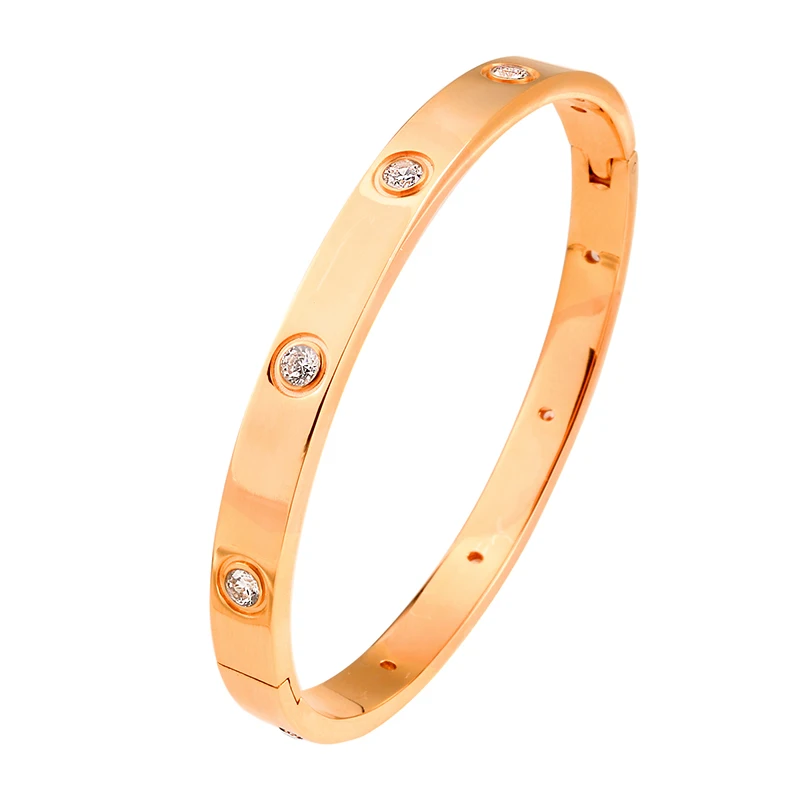 6mm rose gold color Модный бренд, женские браслеты, открытые манжеты, дизайнерские браслеты из нержавеющей стали с кристаллами, роскошные ювелирные изделия из розового золота для свадьбы - Окраска металла: 6mm rose gold color