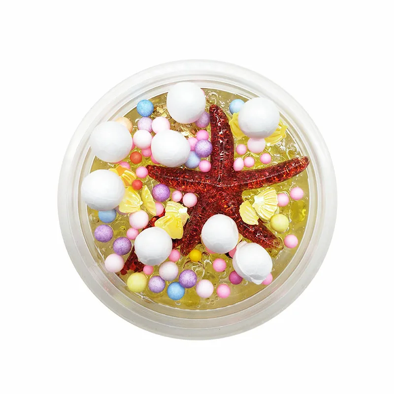 Стиль с украшением в виде кристаллов грязь слизи с коробкой Русалка Starfish пены мягкая глина для литья под давлением, игрушка для снятия стресса в осадка игрушка Slime игрушка «сделай сам» - Цвет: yellow 60ml