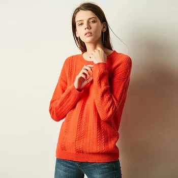 

100% Pure Cashmere Sweater Autumn Long Sleeve O-neck Twist Knitted Soft Casual Pullovers Female Thick Sweater Winter Plus Size