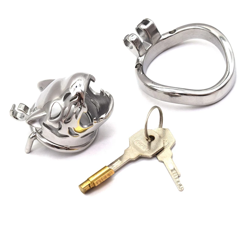 SMMQ Leopard head Chastity Cage Animal Shape Cock Devices New Lock Penis Sex Toys For Man Stainless Steel Waterproof 36C