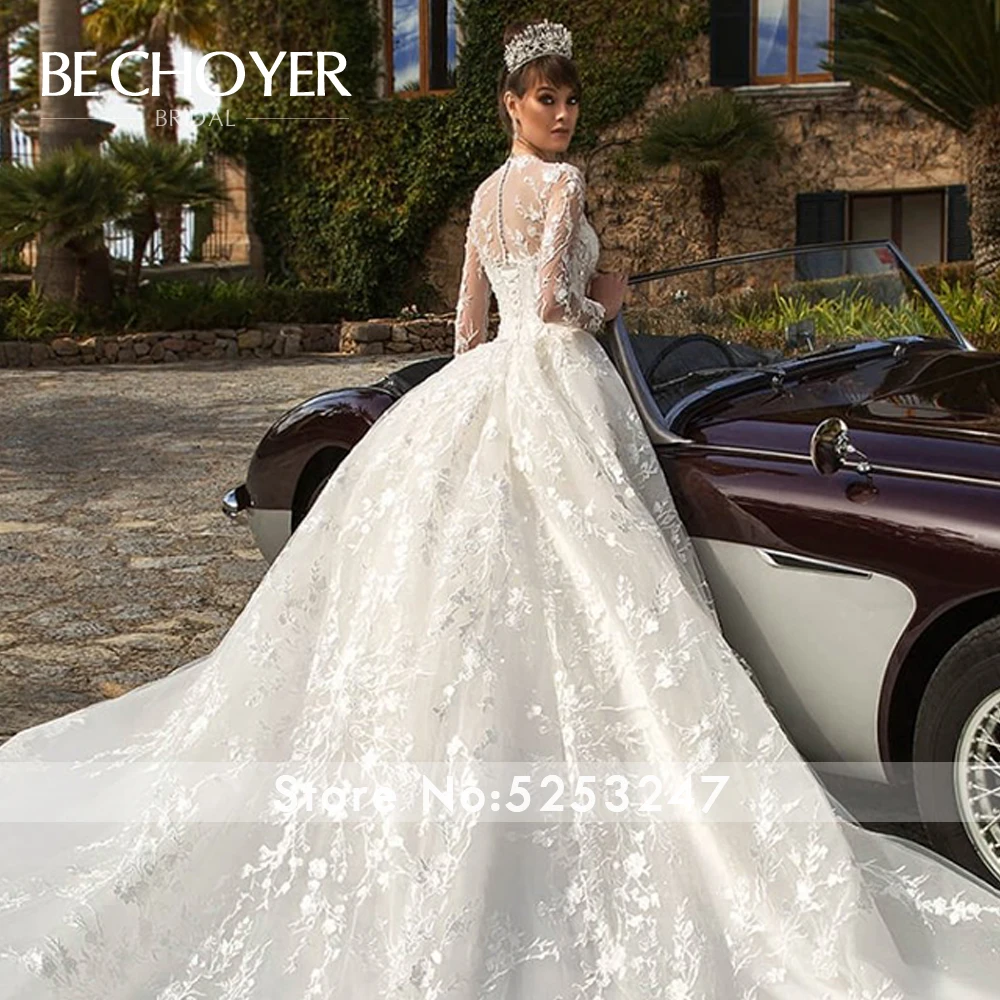 Кружевное бальное платье с аппликацией, свадебное платье beckhoyer N120, новая мода, длинный рукав, часовня, шлейф, платье для невесты принцессы, Vestido de Noiva