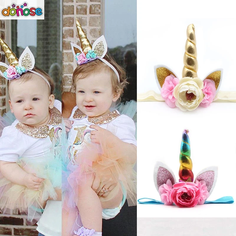 Magical Gold Unicorn Horn Head Party Kid Headband Fancy Dress Cosplay Decorative Photography Props Birthday party