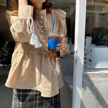 

Korean Style Women Shirts Solid Color Wild Cotton Ladies Blouses and Tops Spring New Autumn New 2020 Women Clothing V159