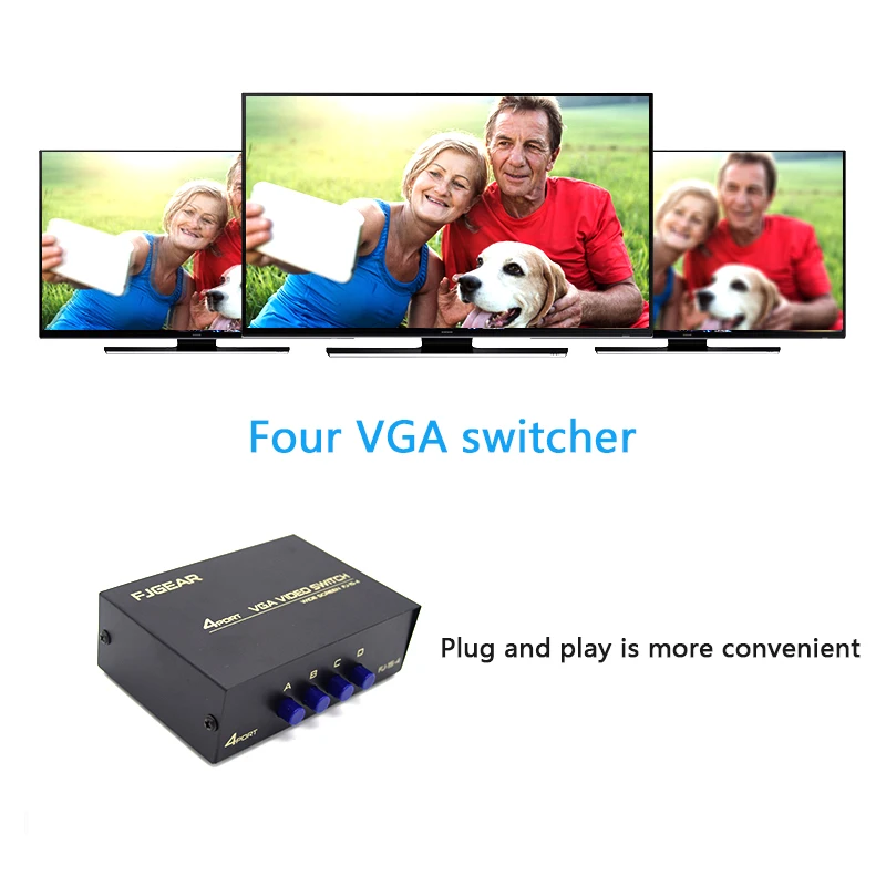Smart Switches VGA Switch 4 Port VGA SVGA Video Switcher 4*1 HD Signal Amplifier Booster Splitter Wide Screen 1 in 4 out for monitor projector