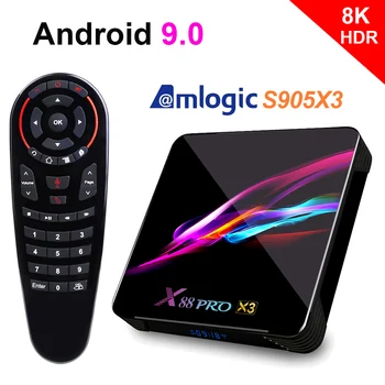 

X88 PRO X3 Smart TV Box 8K Android 9.0 TV Box 4GB RAM 32GB 64GB 128GB ROM S905X3 Quad Core 2.4/5G WiFi Set Top Box TV PK X96 MAX