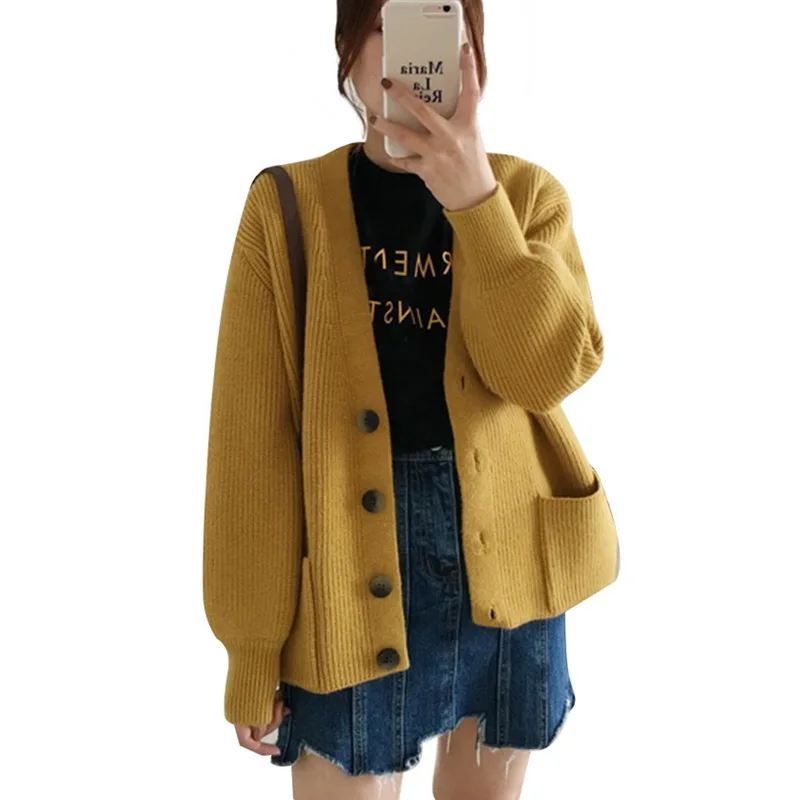LOOZYKIT, женские кардиганы, свитер, v-образный вырез, однотонный, свободный, трикотаж, однобортный, Повседневный, вязаный кардиган, верхняя одежда, зимняя куртка, пальто
