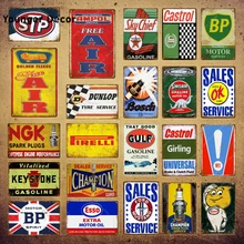 Постер для обслуживания шин, металлические винтажные оловянные знаки для гаража, Настенный декор, двигатель, масло, ключ, камень, бензин, свечи зажигания, рекламная табличка, YI-072