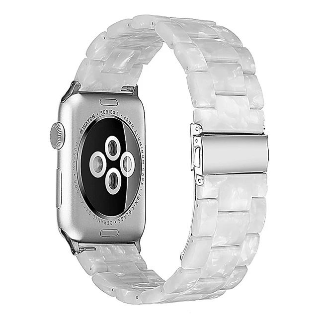 Resin strap for apple watch band 7 44mm 40mm 42mm 38mm 41 45mm correa transparent Loop watchband for iwatch 7 6 se series 5 4 3 Pearl White