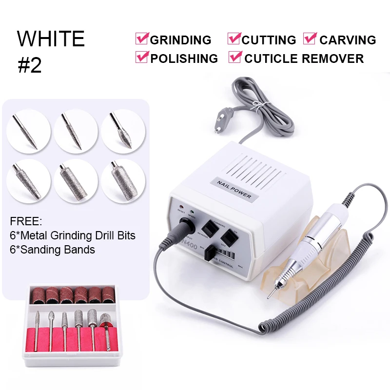2-White EU Plug Профессиональная электрическая дрель для маникюра, набор станков для маникюра 30000/35000 об/мин, фрезер для педикюра, пилочка для ногтей, набор инструментов для маникюра - Цвет: 2-White EU Plug