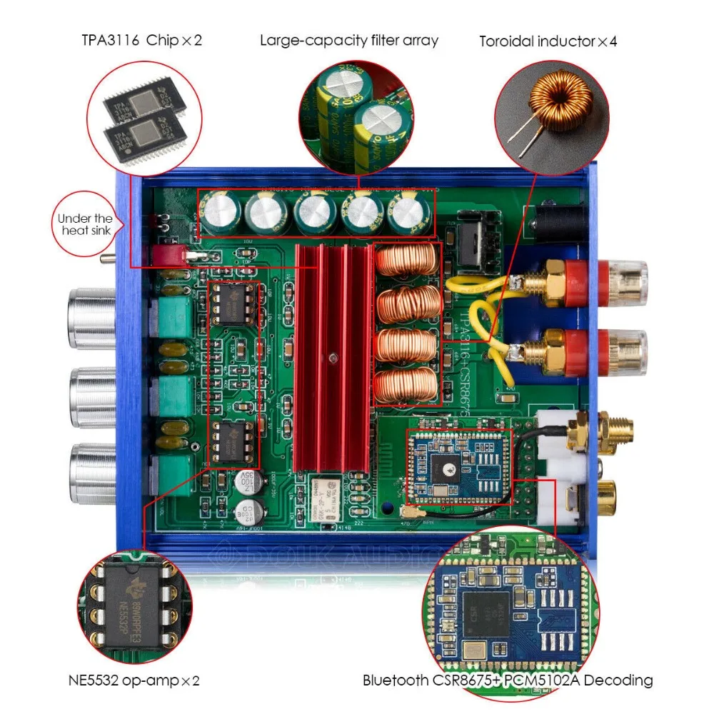 Douk аудио CSR8675 Bluetooth 5,0 цифровой усилитель мощности мини HiFi APTX-HD с декодированием 100 Вт* 2