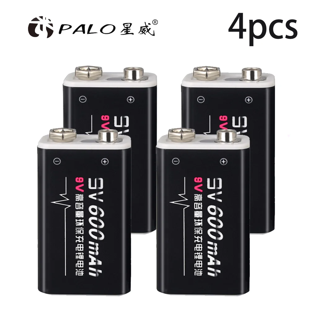 Palo 9 V зарядное устройство для аккумуляторов 6F22 9 V литий-ионный аккумулятор+ 4 шт 9 V 600 mAh литий-ионные батареи