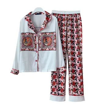 

New women's pajamas set Spring fashion printed satin tracksuit Comfortable silk fabric Sexy and generous, simple and comfortable