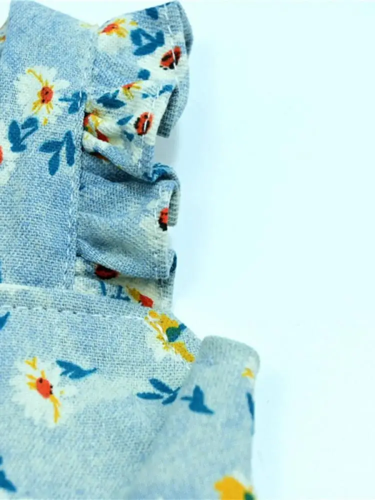 Dog Clothing with Floral Printed Dog Cat Denim Daisy Sling Skirt Breathable Summer Skirt for Teddy Pug Pet Apparels, 5 Sizes