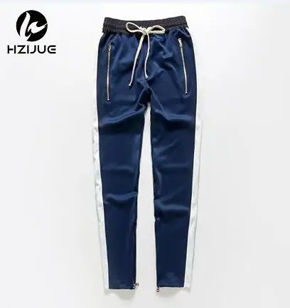 dark blue HZIJUE, высокое качество, новинка, осенние мужские спортивные штаны с боковой полосой, на молнии, штаны для бега, эластичная талия, винтажные повседневные штаны - Цвет: dark blue