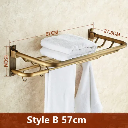 style B 57cm Вешалки для полотенец медный держатель для полотенец Настенный античный латунный складной держатель для полотенец Держатель для полотенец с крючками Аксессуары для ванной - Цвет: style B 57cm