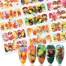 12 видов конструкций кленовый лист наклейки для дизайна ногтей Осеннее дерево слайдер белка Тыква водяные знаки обертывания декорации инструменты для дизайна ногтей BEA1201-1212