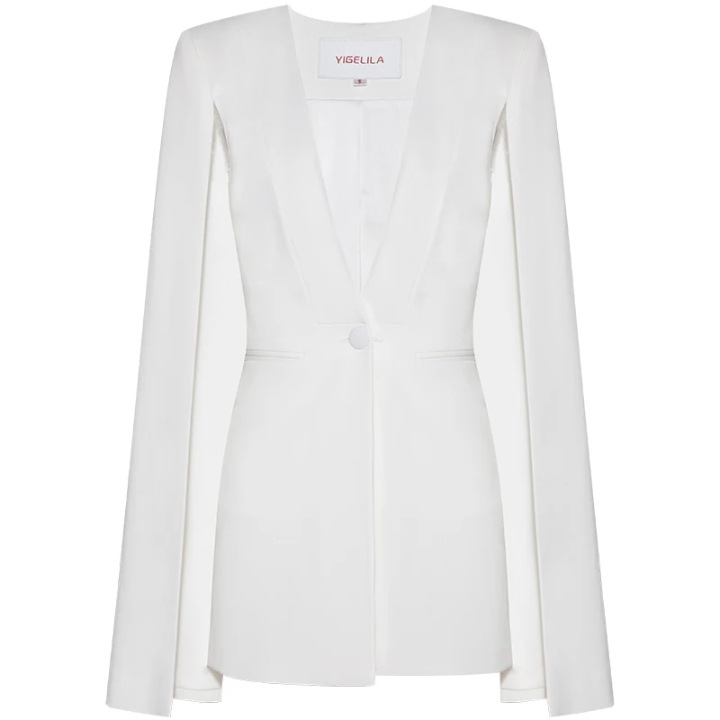 YIGELILA Autumn New Fashion White Coats V-neck Sleeveless Solid Single-breasted Long Coats Office Lady A-line Women Coats 91010