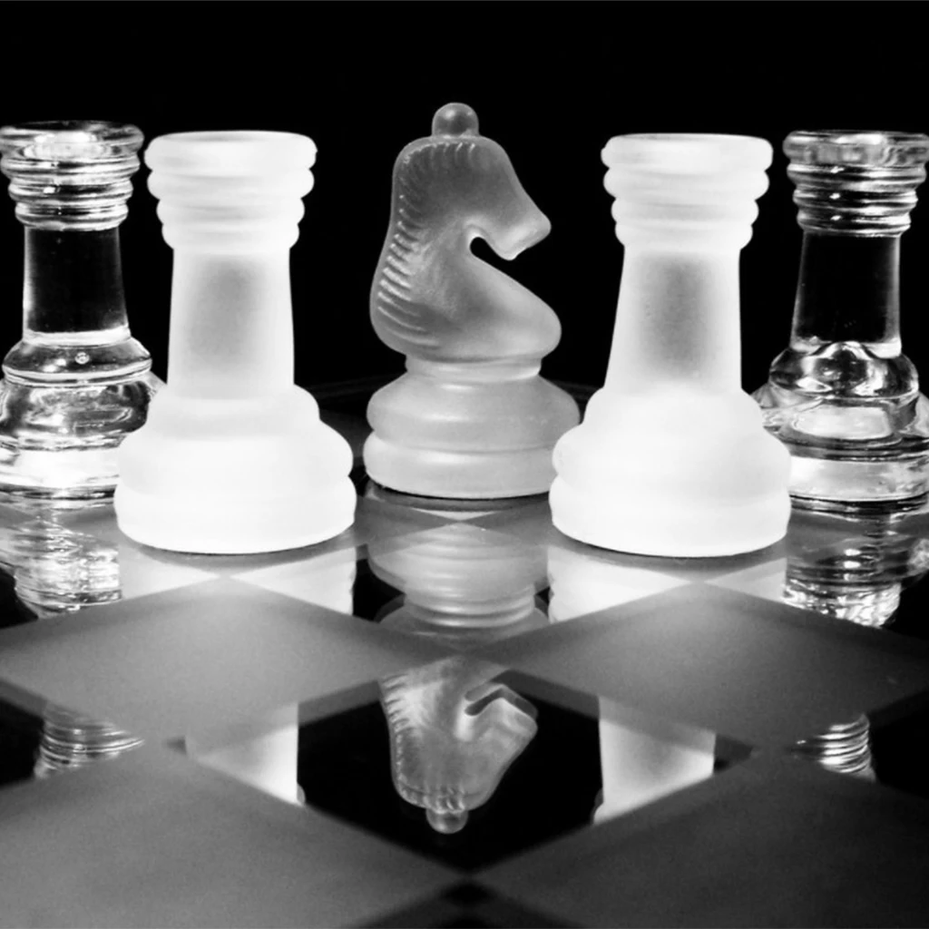 Glass Chess Game Set Functional Solid Glass Chess Board with Clear Frosted Glass Pieces Board Games for Kids Adults--20x20cm