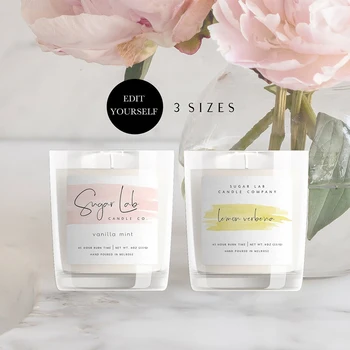 

Personalized Label Design Candle Label Template Pink Candle Labels Product Label Design 3 SIZES square labels