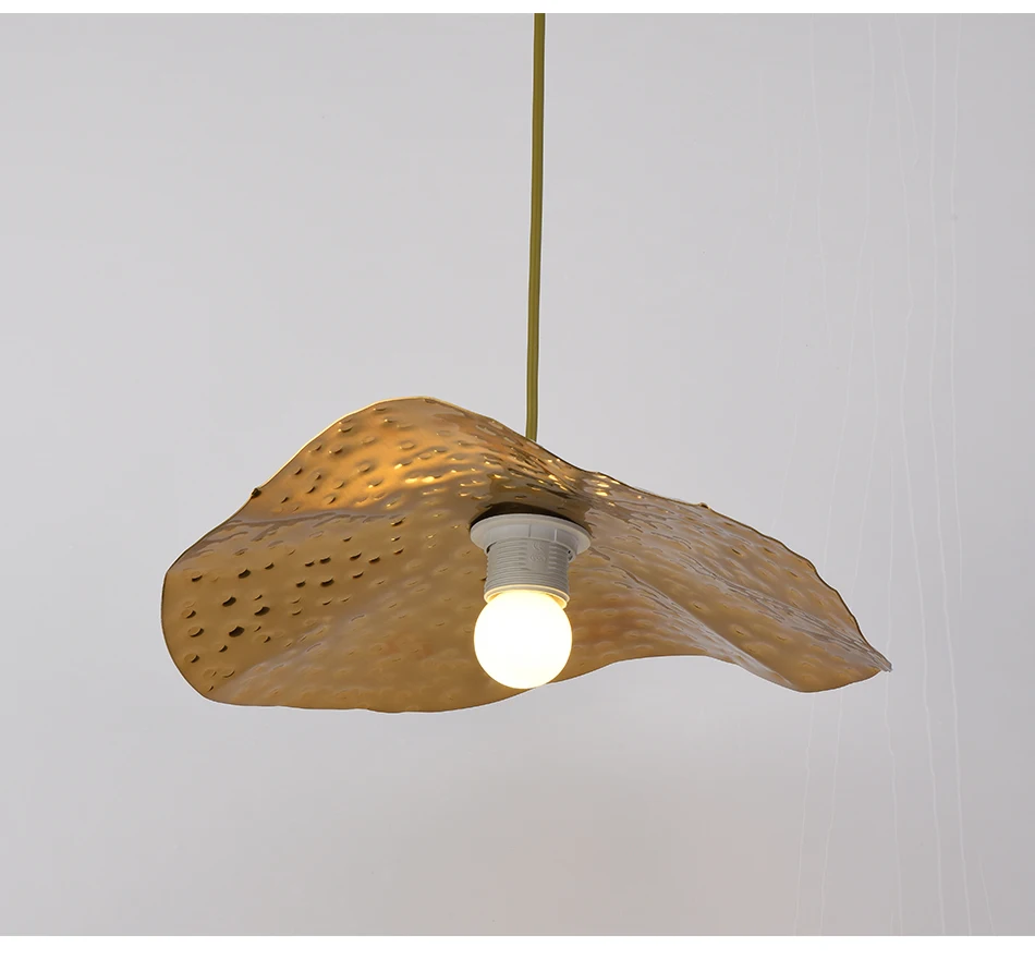 Creative personality lotus leaf single head LED E27 gold pendant lights for living room bedside restaurant hotel porch bar lamp
