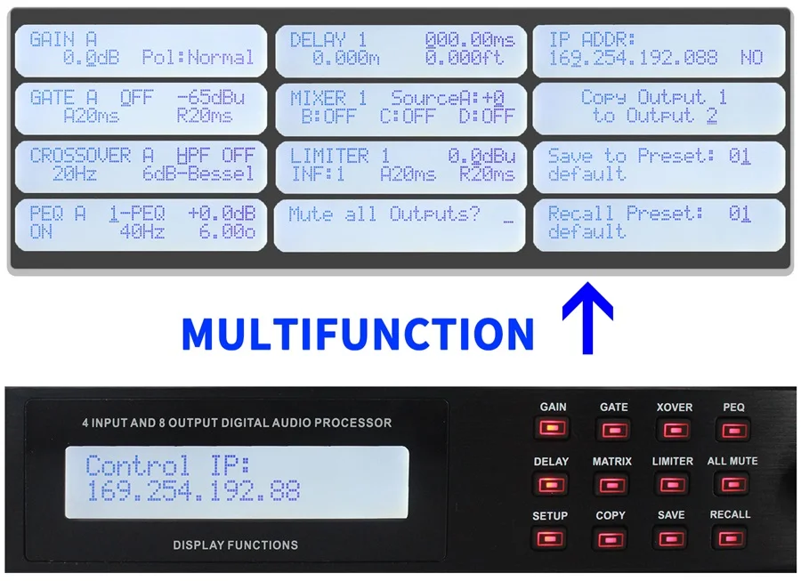 Digital audio processor 4 input 8 output loudspeaker management system AD48