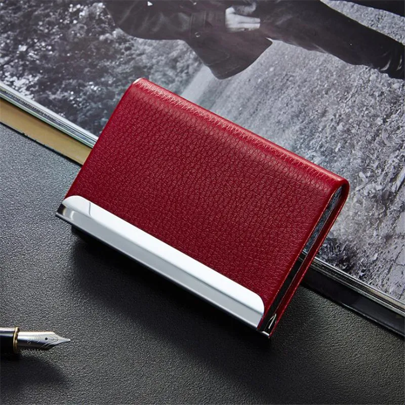 Litchi Business Card Package Business Card Holder Stainless Steel Business Card Holder Creative PU Cover Case Holders Organizer