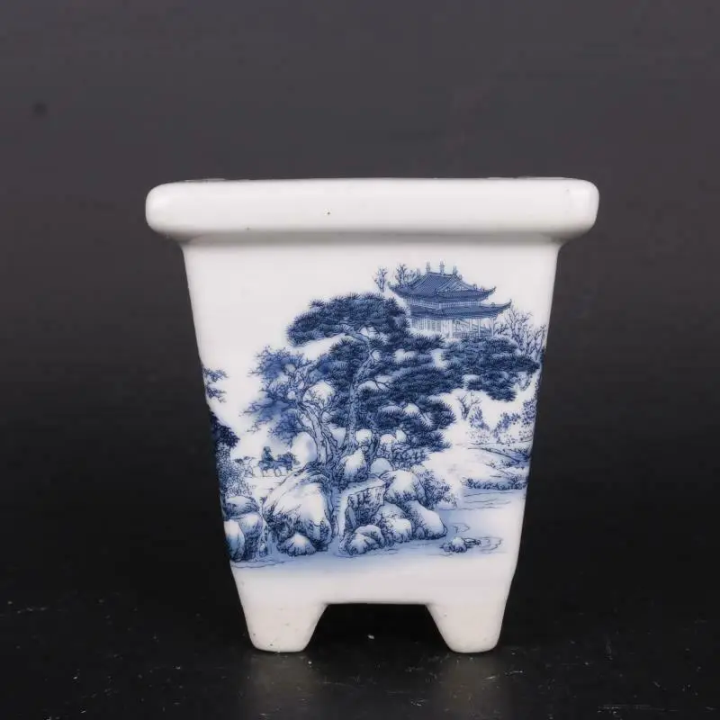diámetro de 17 cm Yajutang Maceta de porcelana china con paisaje azul y blanco 