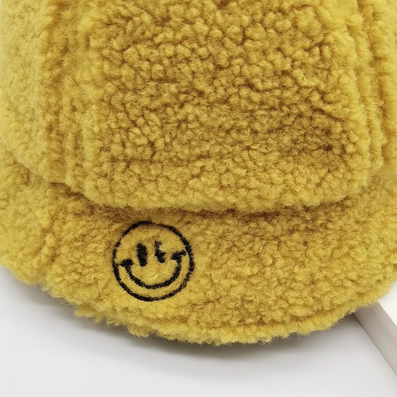 Warm Kids Girls Boys Baby Plush Ball Design Winter Newborn Cute Smile Hats Knitted Hemming Caps