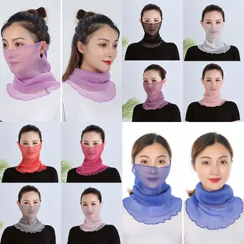 

2020 New Chiffon Women Scarves Masks Summer Sunscreen Solid Thin Face Scarf Neckscarf Cover Masks Transparent Mesh Mouth Masks