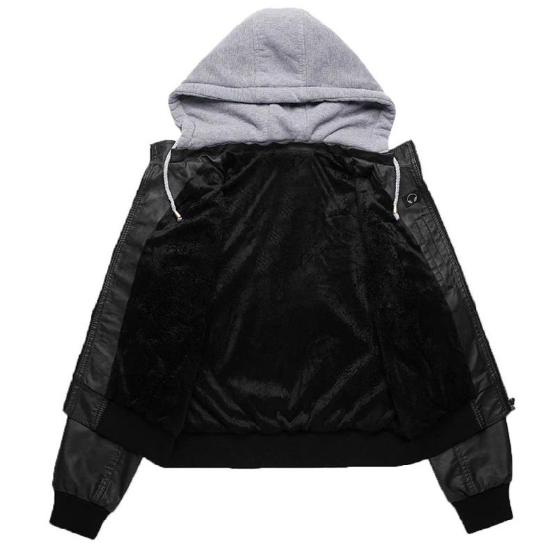 Черная куртка из искусственной кожи женская зимняя толстовки простая куртка-пальто Женская мотоциклетная куртка кожаная верхняя одежда плюс размер 3XL